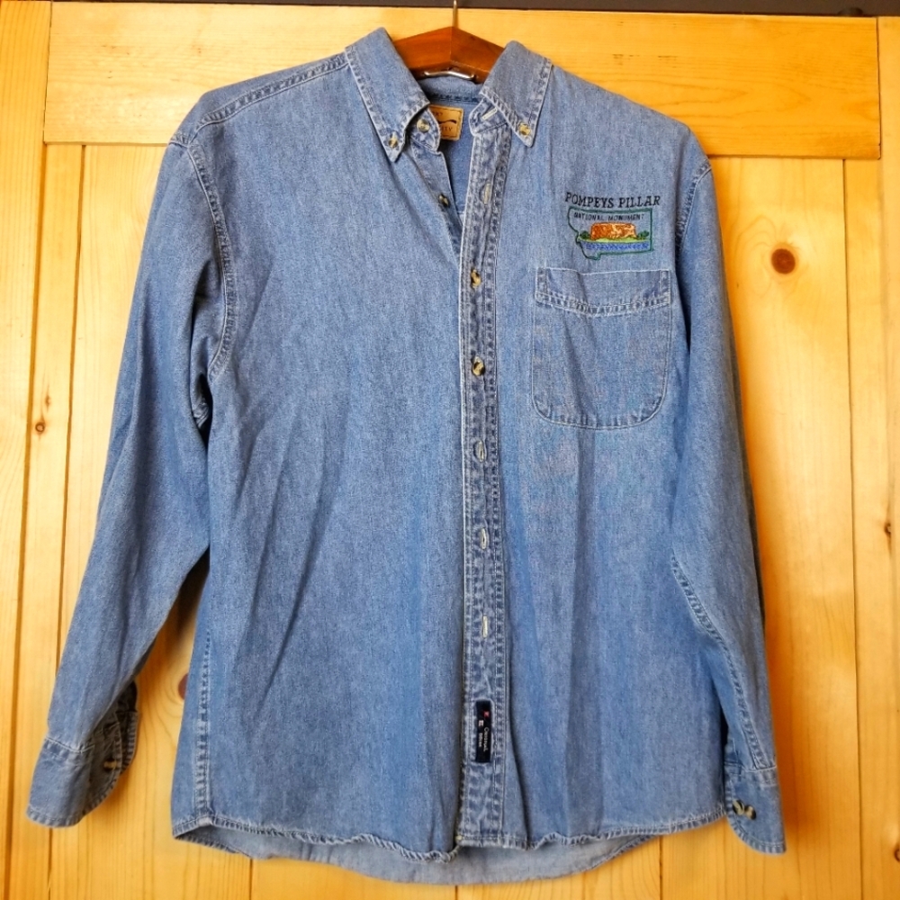 Port Authority Cotton Denim Embroidered Pompeys Pillar Button Down Shirt